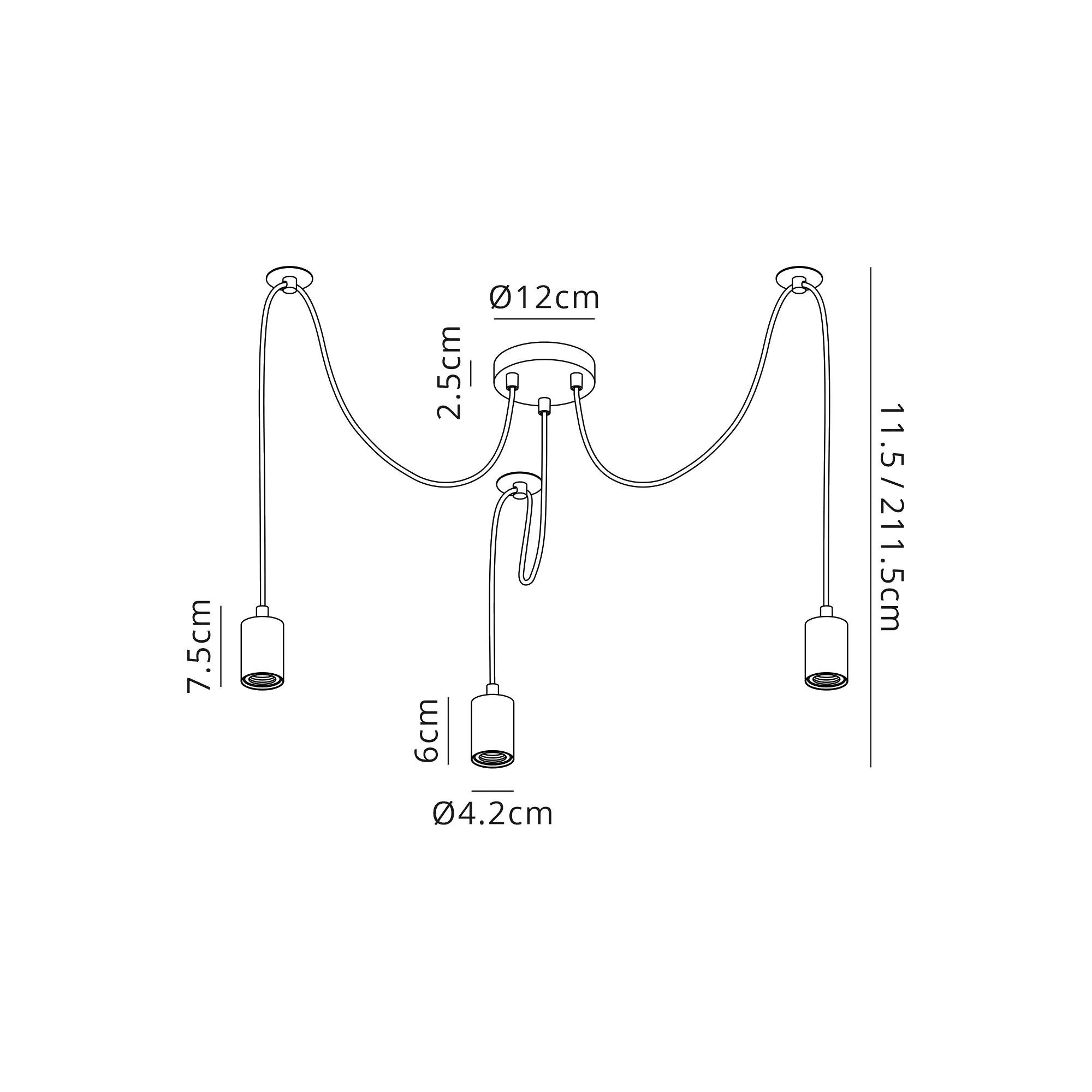 Dreifa 2m Spider/Multiple Pendant, 3 x E27, Black D0630  Deco Dreifa Pendant